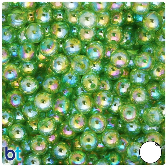 BeadTin Light Green AB Transparent 8mm Round Plastic Beads (150pcs)