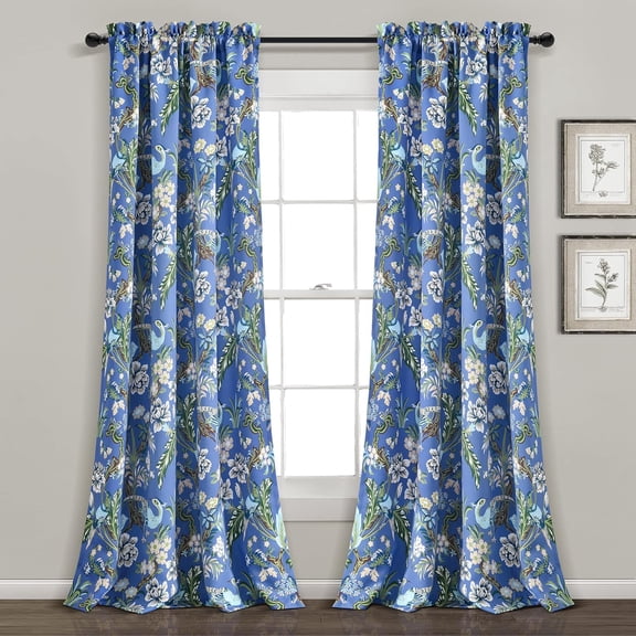 Dolores Light Filtering Window Panels, Pair, 52" W x 84" L, Blue & Green - Floral Curtains for Bedroom - Vintage Curtains - Coquette Room Decor