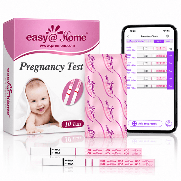 Easy@Home 10 Pregnancy (hCG) Urine Test Strips Kit - 10 HCG Ct with Premom APP Support
