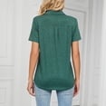 thumbnail image 4 of Women's Dark Green Pure Color Lapel Short Sleeve V-Neck T-Shirt, Ideal for Casual Summer Wear at Home, Office, Shopping, and Outdoor Activities, Size L, 4 of 6