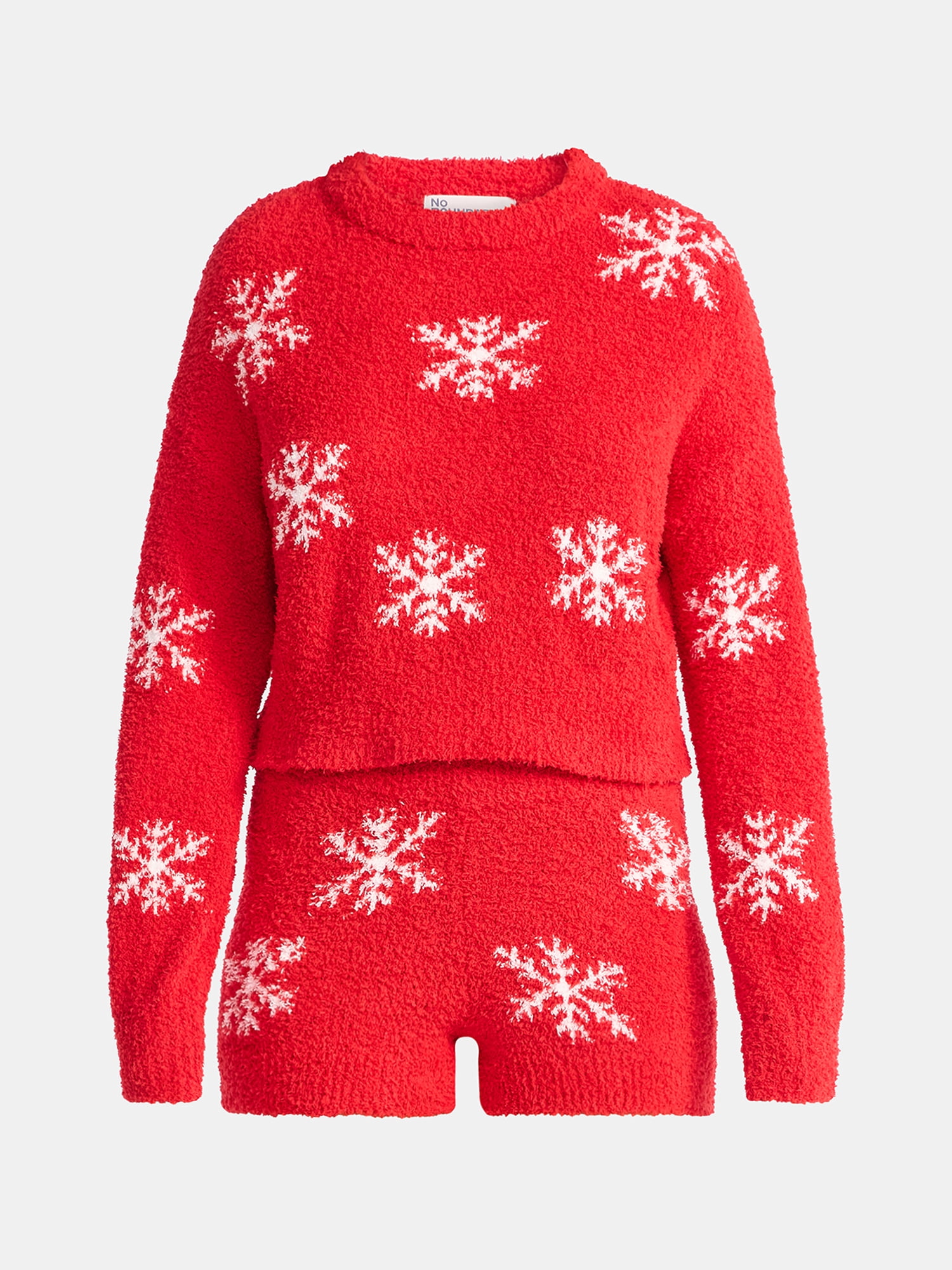 No Boundaries Christmas Plush Sweater and Shorts Set, 2-Piece, Women’s