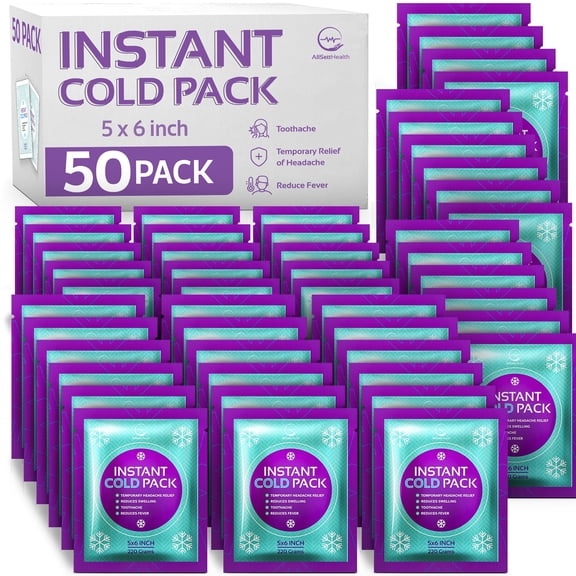Instant Ice Cold Pack, 50 Pack, Disposable, 6 x 5 in, for Injuries, Pain Relief, Swelling, First Aid, Athletes and Outdoor Activities