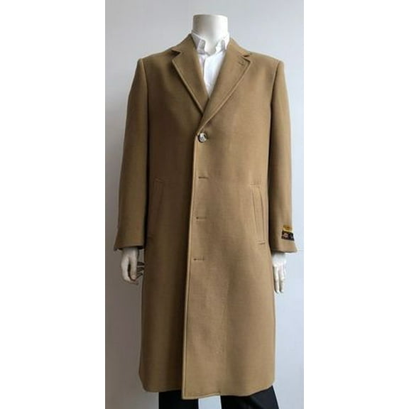 Men's Camel Wool Blend Full Length Overcoat Alberto Nardoni Coat-44