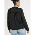 thumbnail image 3 of Time and Tru Women's Silky Satin Ruffle Neck Blouse, Sizes XS-XXXL, 3 of 4