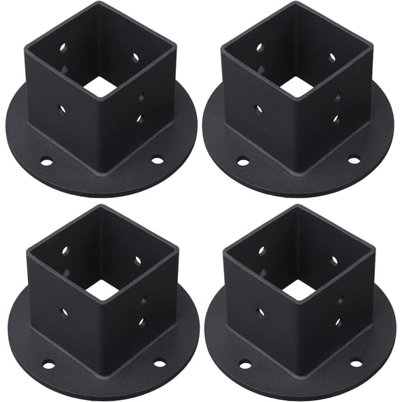 CATPAN 4Pcs Floor Flange 2x2 Post Anchor Base Heavy Duty Solid Square Fence Pole Base Black Wall Mount Brackets kit for Deck Railing Mailbox
