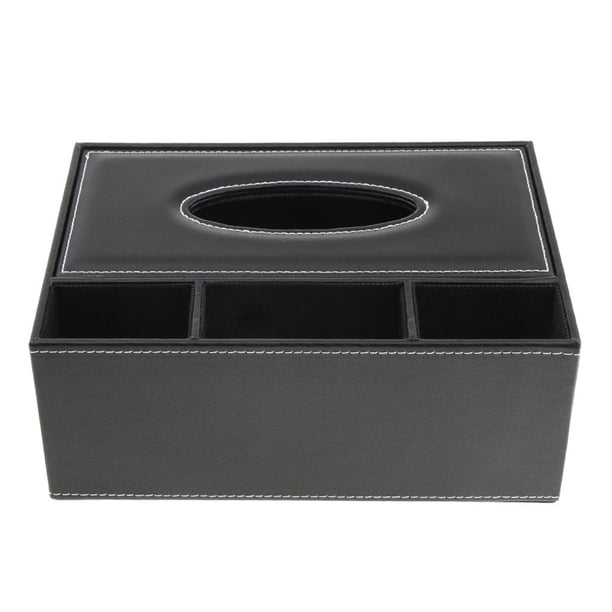 Caja de pañuelos de cuero, contenedor de pañuelos para el coche, porta toallas, servilletas y artículos diversos. S negro
