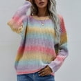 thumbnail image 5 of Duoif Sweaters for Women Trendy Ladies Crew Neck Long Sleeve Knit Rainbow Sweater Fashion Loose Tops Women's Sweaters Womens Tops Pink XL, 5 of 9
