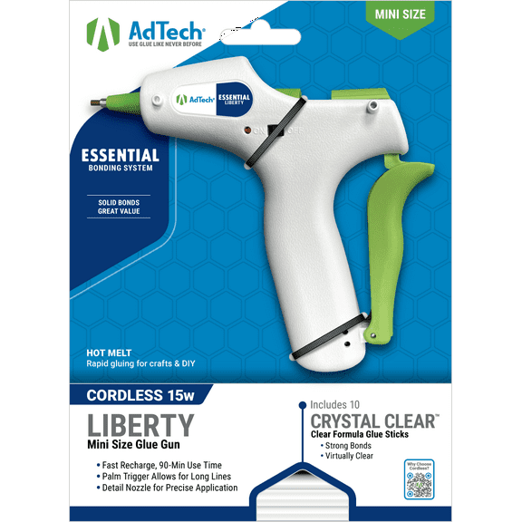 AdTech Cordless Mini Glue Gun – USB-C Rechargeable, Detail Nozzle, Includes Stringless Glue Sticks
