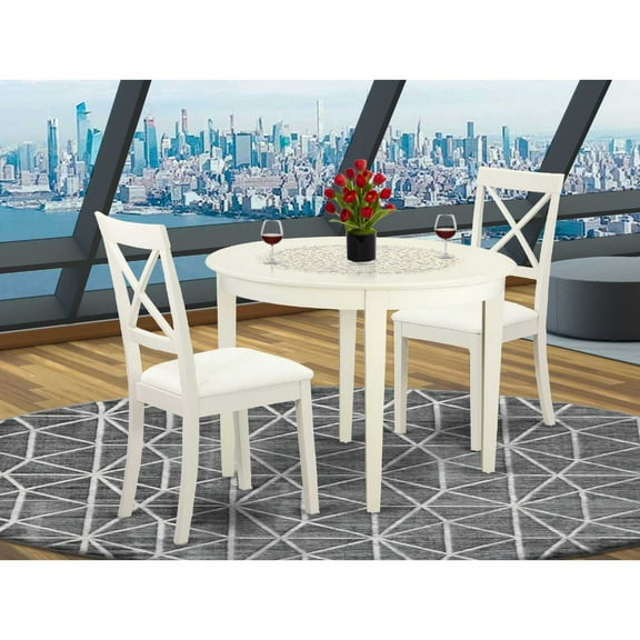 East West Furniture Boston 3-piece Small Kitchen Table & Chair Set in White