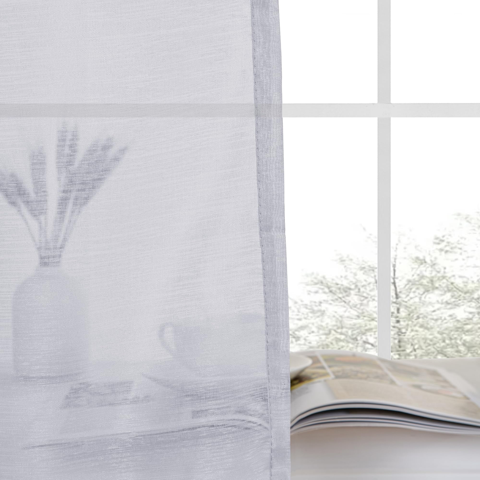 JIUZHEN Short Sheer Curtains 45 Inches Long, Rod Pocket Light Filtering Semi Transparent Voile Window Curtains for Living Room & Bedroom, Set of 2 Panels with Tiebacks, W52 x L45, Grey