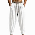 thumbnail image 2 of HOMADLES Mens Casual Linen Joggers Pants Elastic Waist Side Pocket Sports Pants Outdoor Athletic Pants White Size L, 2 of 2