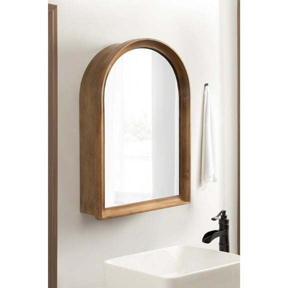 Kate and Laurel Hatherleigh Modern Arched Bathroom Cabinet with Mirror, 20 x 6 x 30, Rustic Brown, Decorative Wooden Bathroom Mirror with Storage for Bath Medicine Cabinet or Over-the-Toilet Storage