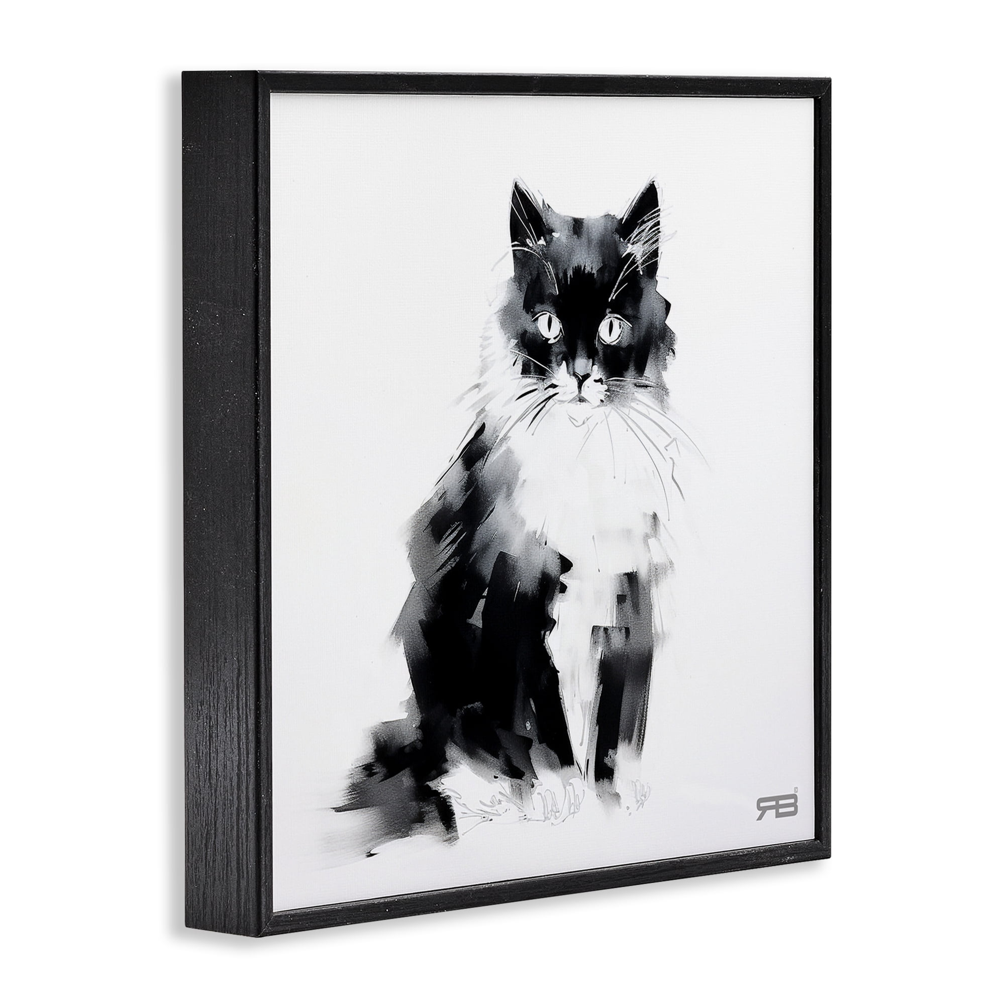 Stupell Industries Abstract Black & White Cat Animals & Insects Painting Black Framed Art Print Wall Art, 24 x 24