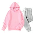 thumbnail image 4 of QIUOMBBP Mens Womens Two Piece Outfits Cinch Bottom Drawstring Sweatpants and Hoodie Sweatshirts Lounge Matching Set, Pink, S, 4 of 8