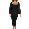 thumbnail image 1 of Mialoley Women's Slim Midi Dress Solid Color Long Sleeve Square Neck Slit Ruched Dress Party Gown, 1 of 9