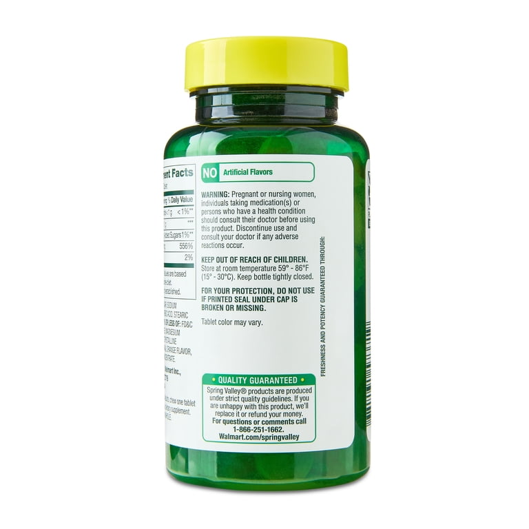 Spring Valley Vitamin C Dietary Supplement, Orange Flavor, 500 mg