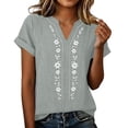 thumbnail image 4 of cocolona Womens Summer Linen V Neck Tops Short Sleeve Embroidery Shirts Trendy Casual Loose Blouses, 4 of 7
