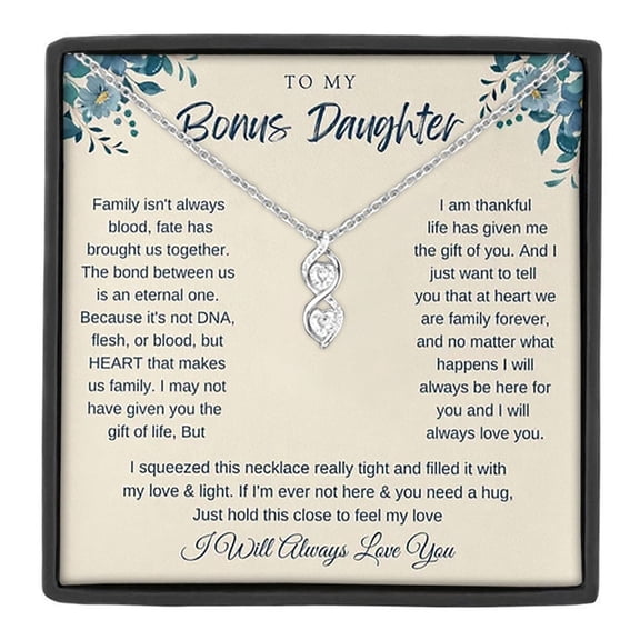 MASALADI To My Bonus Daughter Double Heart Necklace, Heartfelt Stepdaughter Jewelry Gift for Graduation Birthday Christmas