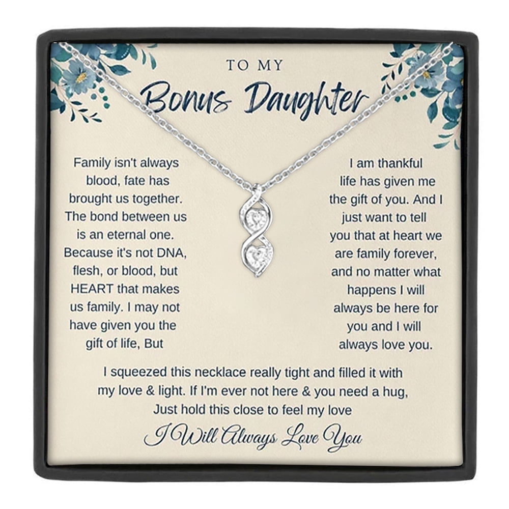 MASALADI To My Bonus Daughter Double Heart Necklace, Heartfelt Stepdaughter Jewelry Gift for Graduation Birthday Christmas