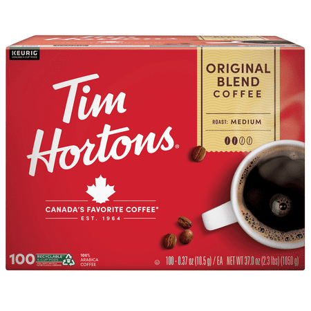 Tim Hortons Coffee Original Blend K-Cup Pods Medium Roast Canada's Best Coffee Kosher, 100-count New