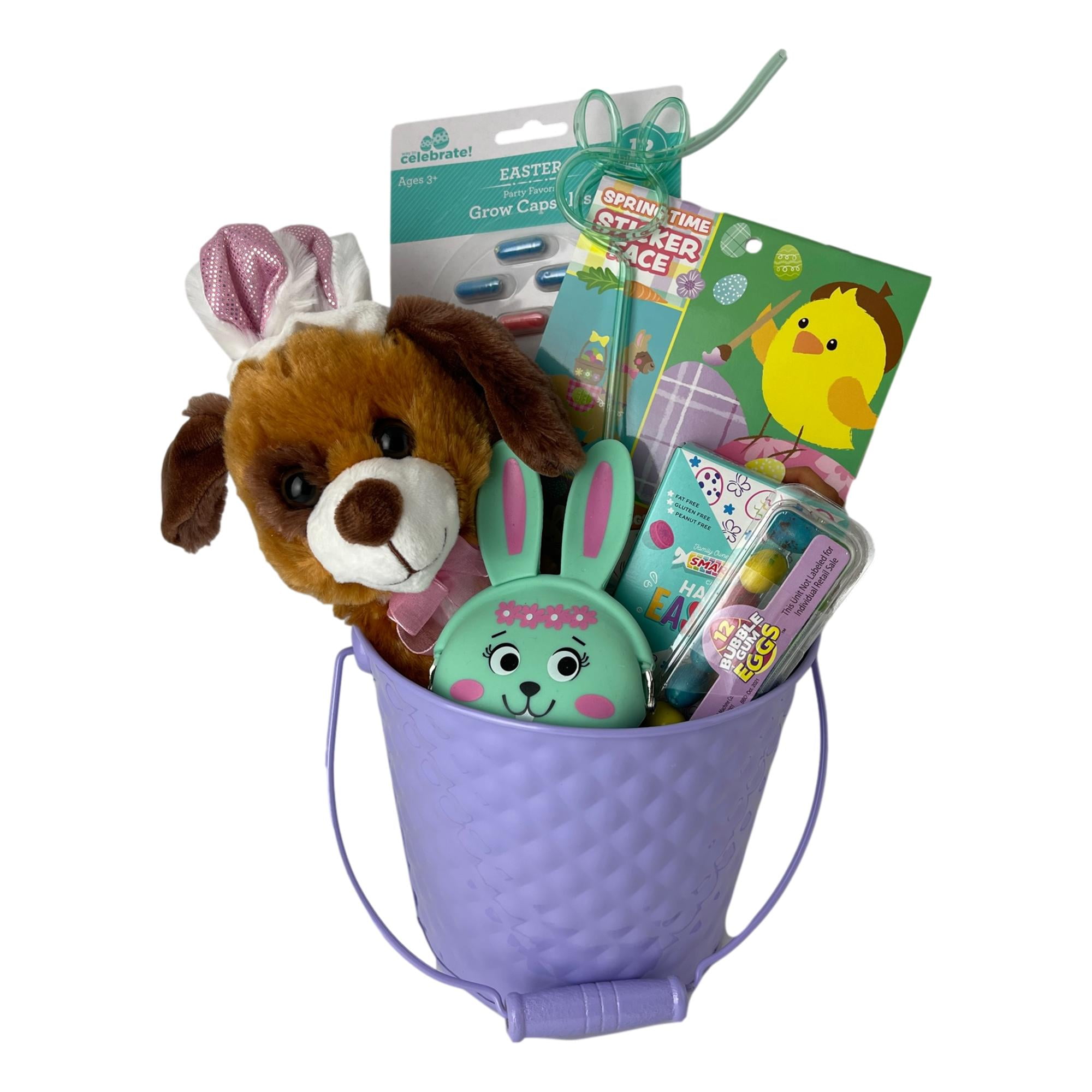 Cute Purple Easter Basket Prefilled for Girl Puppy Plush Bunny Candy
