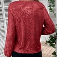 thumbnail image 6 of Laqbezok Dazzling Sequin V Neck Balloon Sleeve Top, Women's Shimmering Evening Party Blouse, Glamorous Sparkly Holiday Outfit, 6 of 8