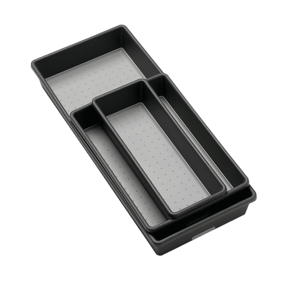 madesmart Classic 3 Bin Drawer Organizer Set with Soft Grip Lining, Granite