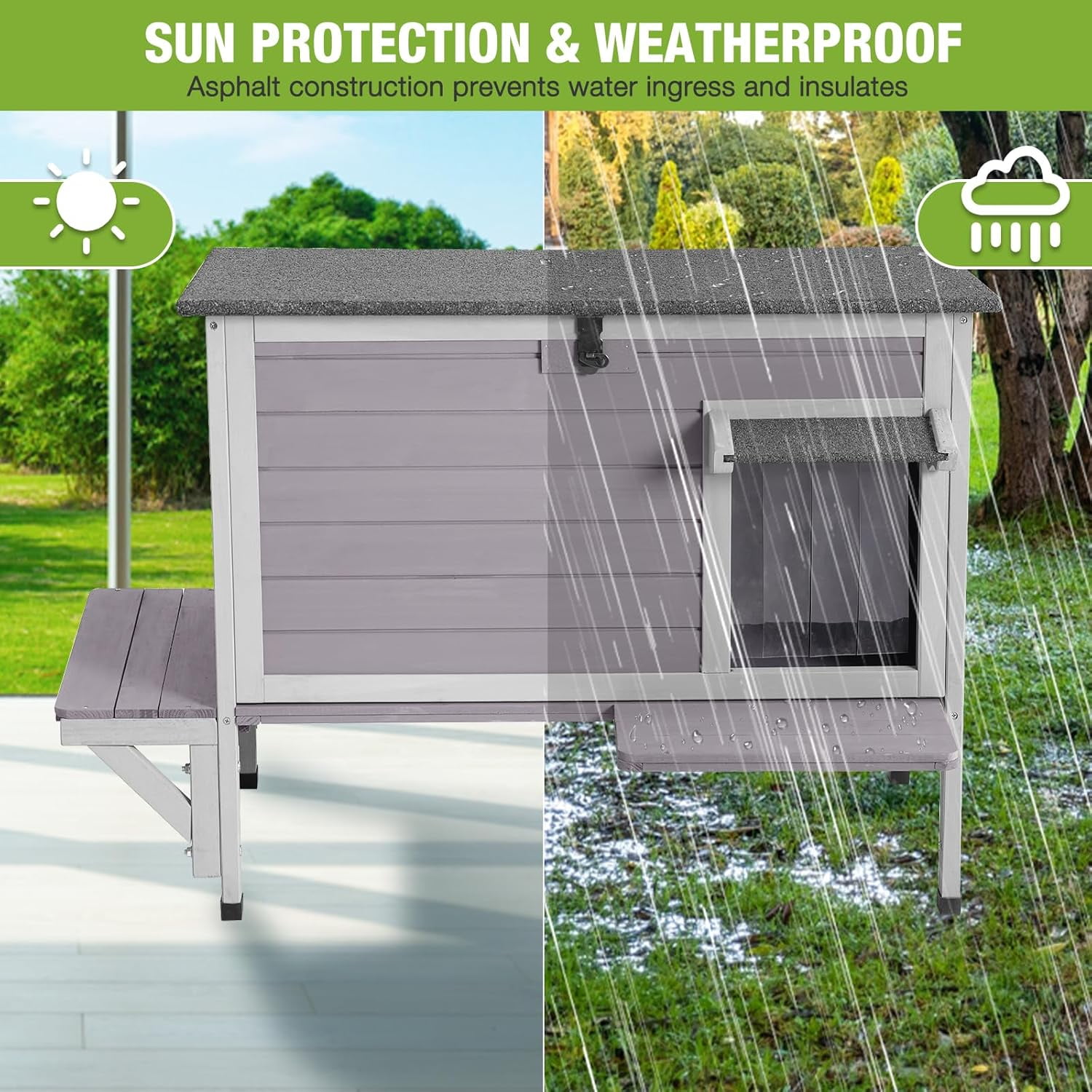MEDEHOO Large Heated Cat House Outdoor Insulated Cat House Weatherproof Feral Cat Shelter with Thermostat-Controlled Heating Pad, 6-Sided Thermal Liner for 1-4 Feral Stray Barn Cats, 33.5" L