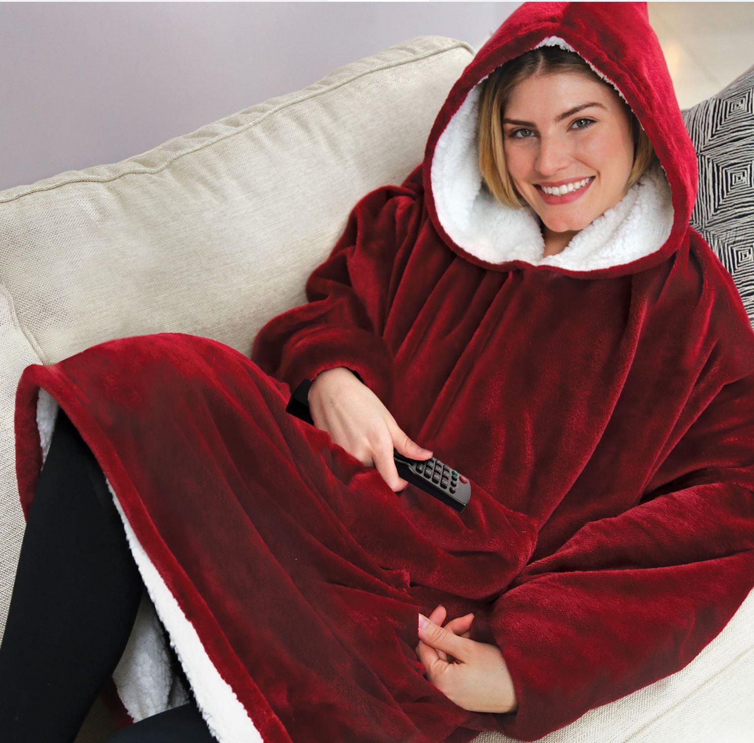Huggle Hoodie, Ultra Plush Adult Blanket, Red, One Size