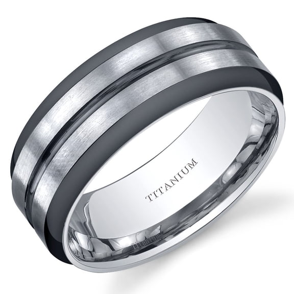PEORA Designer Two-Tone 8mm Men's Genuine Titanium Wedding Ring Band, Comfort Fit, Size 8.5