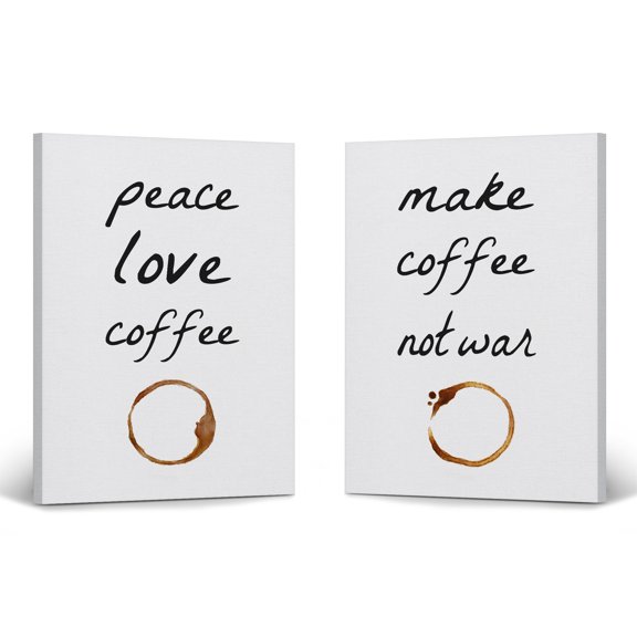 Smile Art Design Peace Love Coffee and Make Coffee Not War 2 Panel Canvas Print Set Coffee Sign Wall Art Kitchen Decor Quote Inspirational Gift Farmhouse Decor Restaurant Office Coffee Shop (40x30)x2