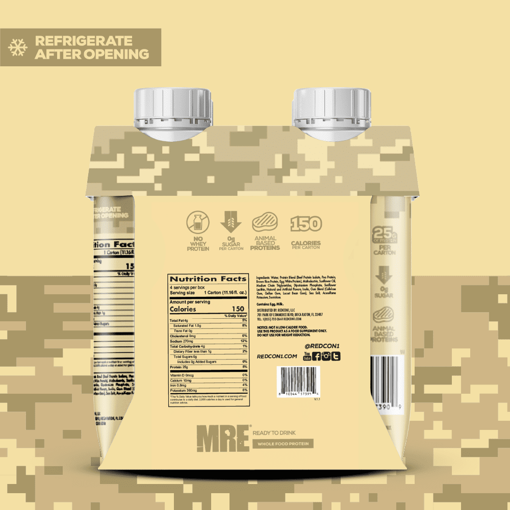 Redcon1 MRE Whole Food Protein Shake, Vanilla Milkshake, 25g Protein, 4 Ct