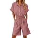 thumbnail image 1 of Vestidos Casuales Para Mujer, Blusas De Mujer De Moda Conjunto de blusa y pantalones cortos de lino para mujer, con solapa, manga corta y botones sueltos, para verano, 1 of 7