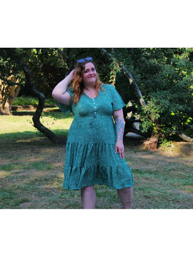 CASSIE LIZ Plus Size Women's Dress 2X Flutter Trim Hem Tunic Dress Polka V Neck Button Detail Dress Green Flutter Sleeves Dress Casual Loose Fits Dress For Summer 2XL 18W 20W - CASSIE LIZ Plus Size Women's Dress 2X Flutter Trim Hem Tunic Dress Polka V Neck Button Detail Dress Green Flutter Sleeves Dress Casual Loose Fits Dress For Summer 2XL 18W 20W -