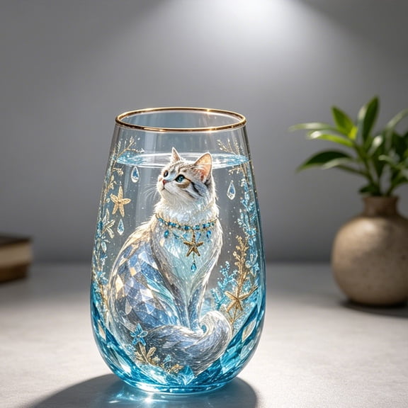 Garden Art Decorative Cat Pattern Glass Tumbler, Multipurpose Daily Drinking Cup Ideal for Bird Enthusiasts and Tea Lovers