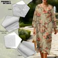 thumbnail image 5 of COEQINE Women's Office Casual Dress 3/4 Sleeve Wrap V-Neck Long Dresses Linen Look Loose Fit Midi Tunic Sundress for Work, Machine Washable, Size XL, Vintage Bird Rose Floral, 5 of 6