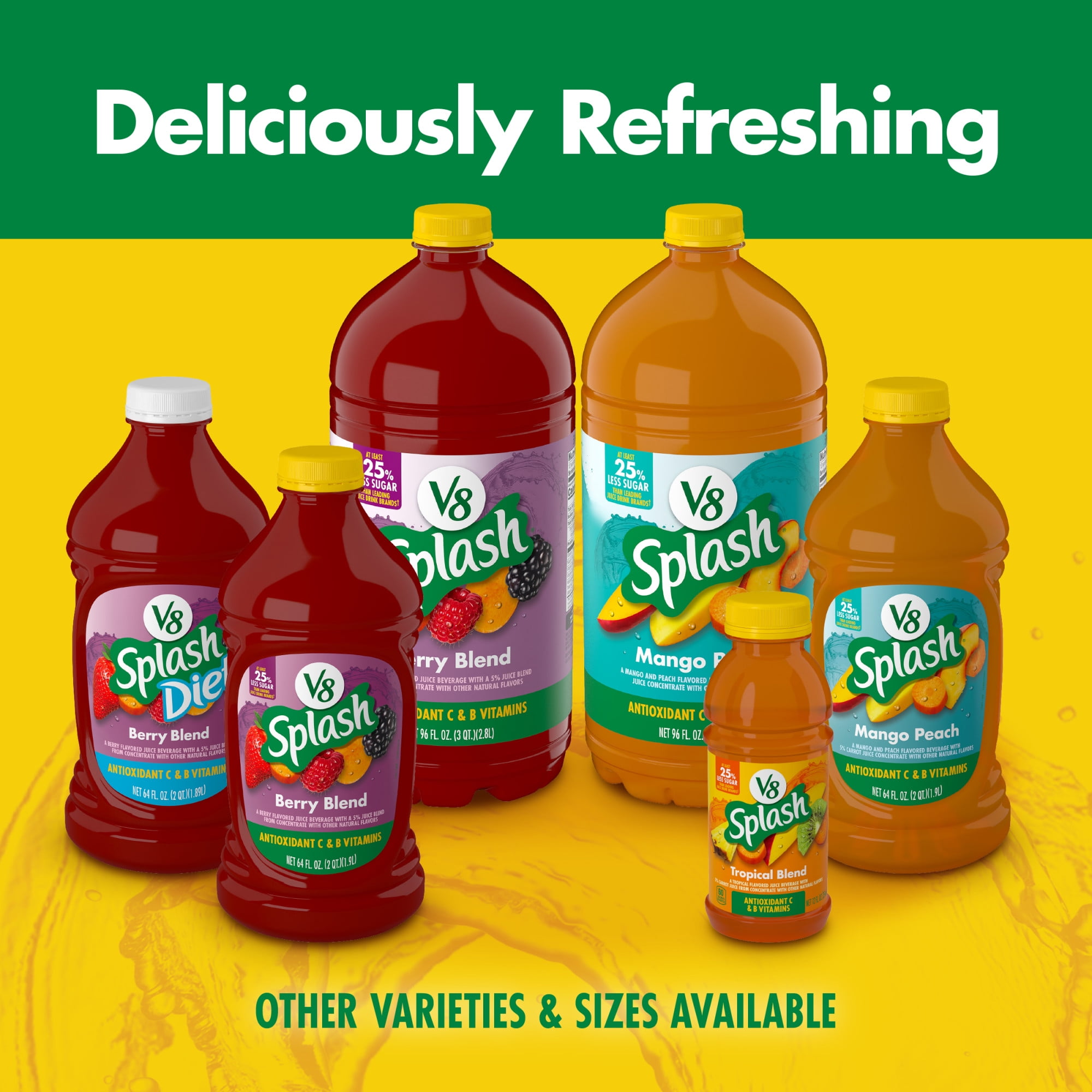 (4 pack) V8 Splash Mango Peach Flavored Juice Beverage, 96 fl oz Bottle