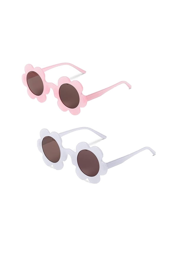 two Pairs 5.71 In Summer Adult Flower Sunglasses Glasses Round UV Protection Colorful Eyewear for Women Beach Party