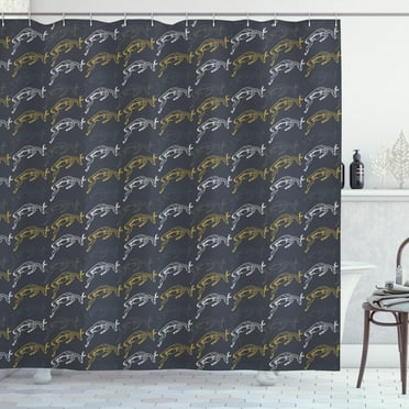Ambesonne Antelope Shower Curtain, Modern Jumping Pose Animal, 69"Wx70"L, Dark Blue Grey Mustard
