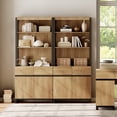 thumbnail image 2 of WAMPAT 2-Piece Modern 72" Tall Library Bookcases with Metal Base & Adjustable Shelves, Wood Bookshelves with Storage Cabinet & Open Shelves for Home Office & Living Room, Oak, 2 of 9