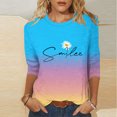 thumbnail image 2 of QATAINLAV Hauts à Manches 3/4 pour Femmes T-Shirts Graphiques en Coton Basiques Tendance Dégradé Imprimé Mignon Blouse Ample Décontractée Col Rond Chandail Printemps Économies Bleu Ciel G, 2 of 6