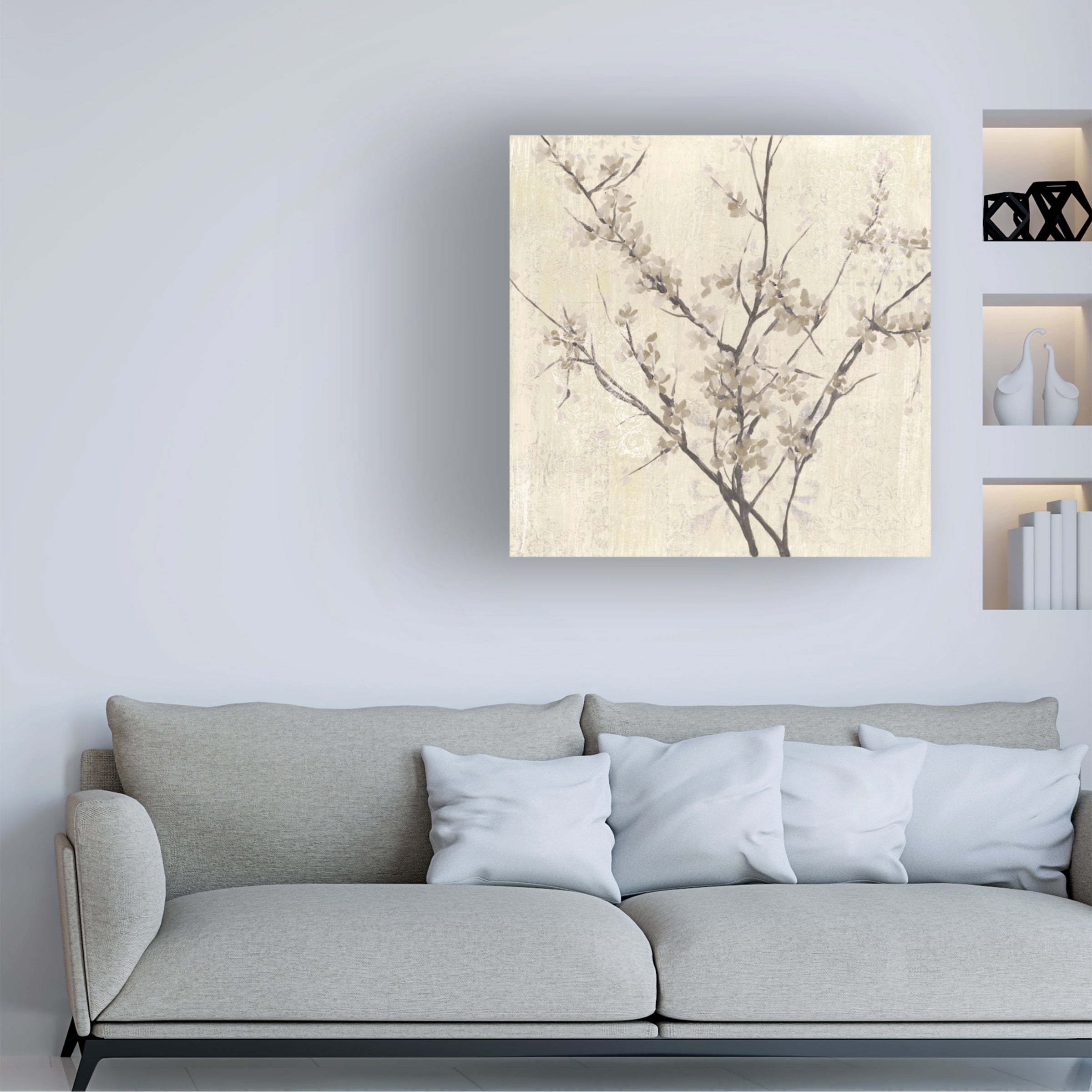 Jennifer Goldberger 'Neutral Blossoms On Cream I' Canvas Art
