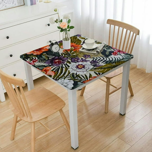 HAOXIT Rectangle Flannel Backed Tablecloth, Kona Tropical , Waterproof Vinyl Outdoor Patio Table Cloth, 36*36