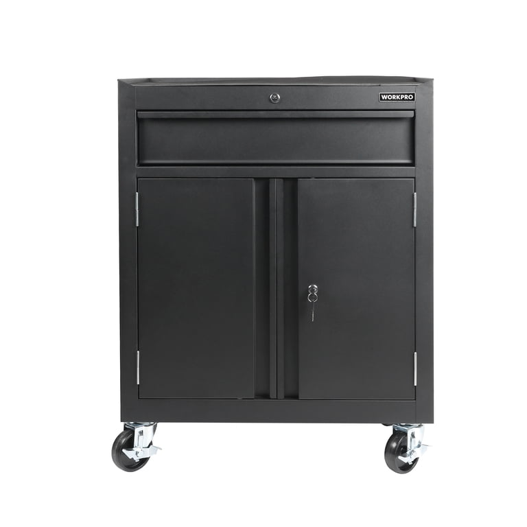 WORKPRO 28-inch 2-Shelf Rolling Garage Storage Cabinet, Lockable