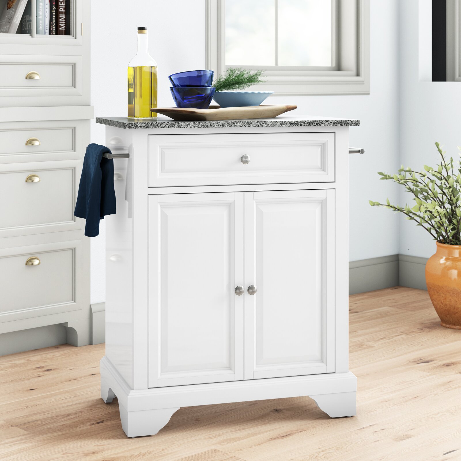 Hedon 31'' Kitchen Cart with Granite Top and Locking Wheels