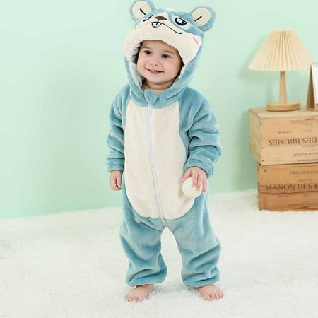 

Infant Baby Boys and Girls Autumn and Winter Fleece Jumpsuit Cute Cartoon Hooded Creeper Suits Fleece Thermal Jumpsuit
