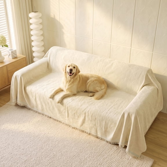 Avalution 71 x 134 inch Khaki Couch Covers for Sofa, Soft and Comfortable Covers for 2 Cushion Sofa, Washable Non-Slip Furniture Protector for Pets
