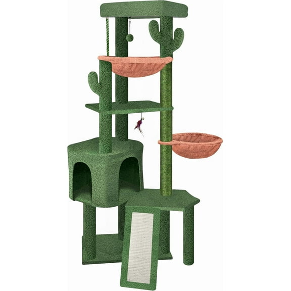 Three Layer Cat Tree with Cat Condo and Two Hammocks,Grey