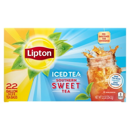 Lipton Family Sized Iced Southern Sweet Black Tea, Caffeinated, Tea Bags 22 Count Box