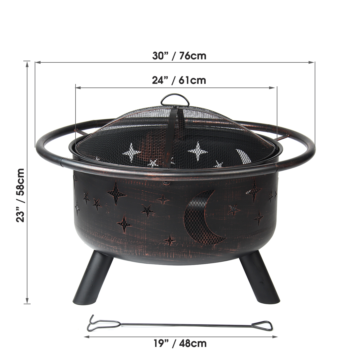 Bestgoods 30" Outdoor Fire Pit, Vintage Round Metal Firepit Bonfire Wood Burning Heater Stove Backyard Patio Garden Firepit with Spark Screen and Fireplace Poker - EASY ASSEMBLY - image 2 of 10